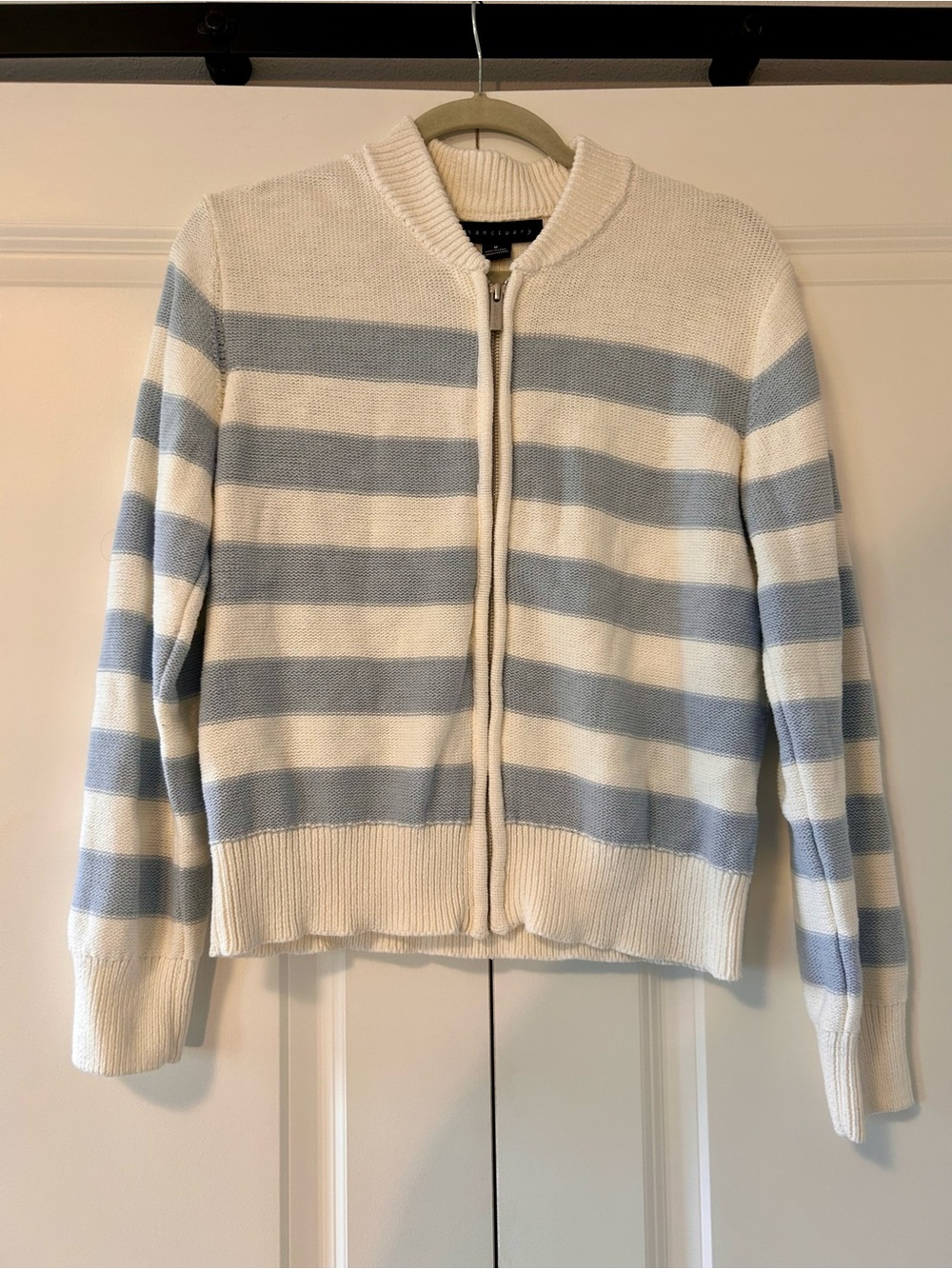 Sanctuary Cream and Light Blue Striped Zip Cardigan